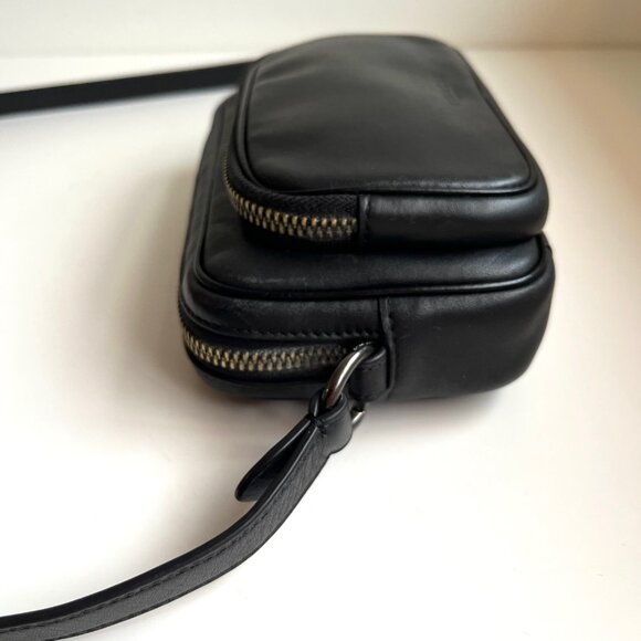Restored Coach Mini Edge Double Pouch Crossbody Bag in Smooth Black Leather - Picture 5 of 12